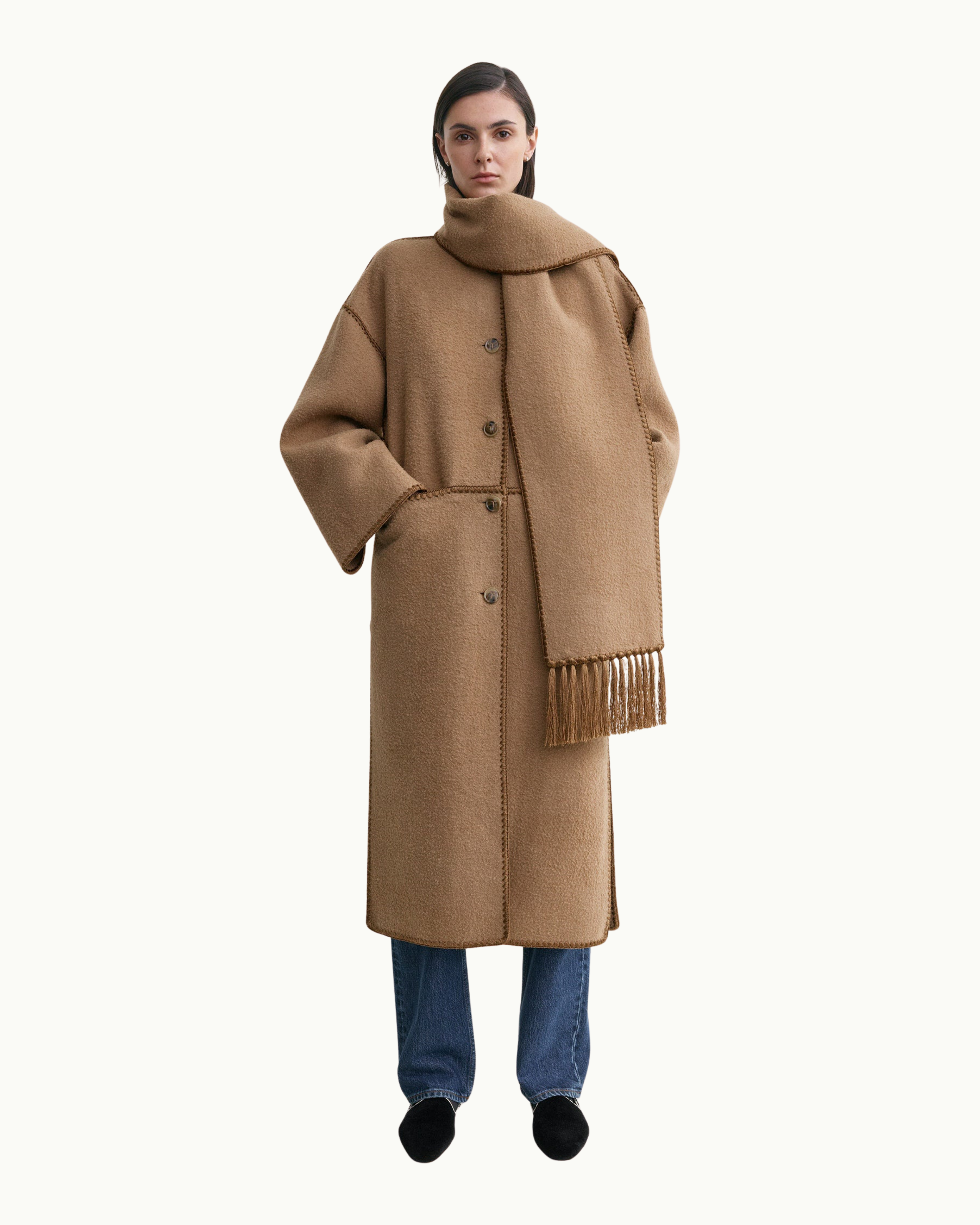 Embroidered Scarf Coat