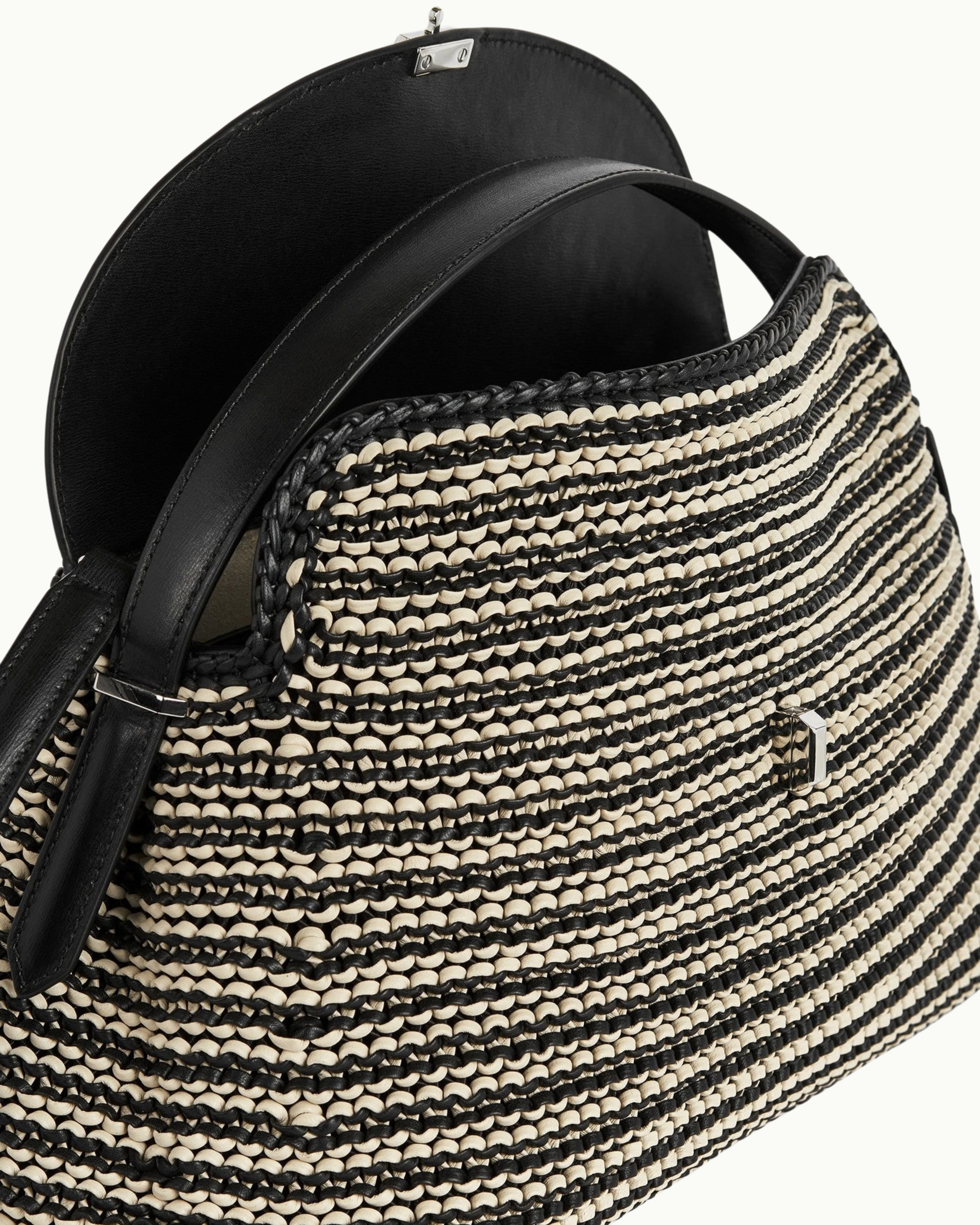 T-Lock Woven Leather Top Handle Bag