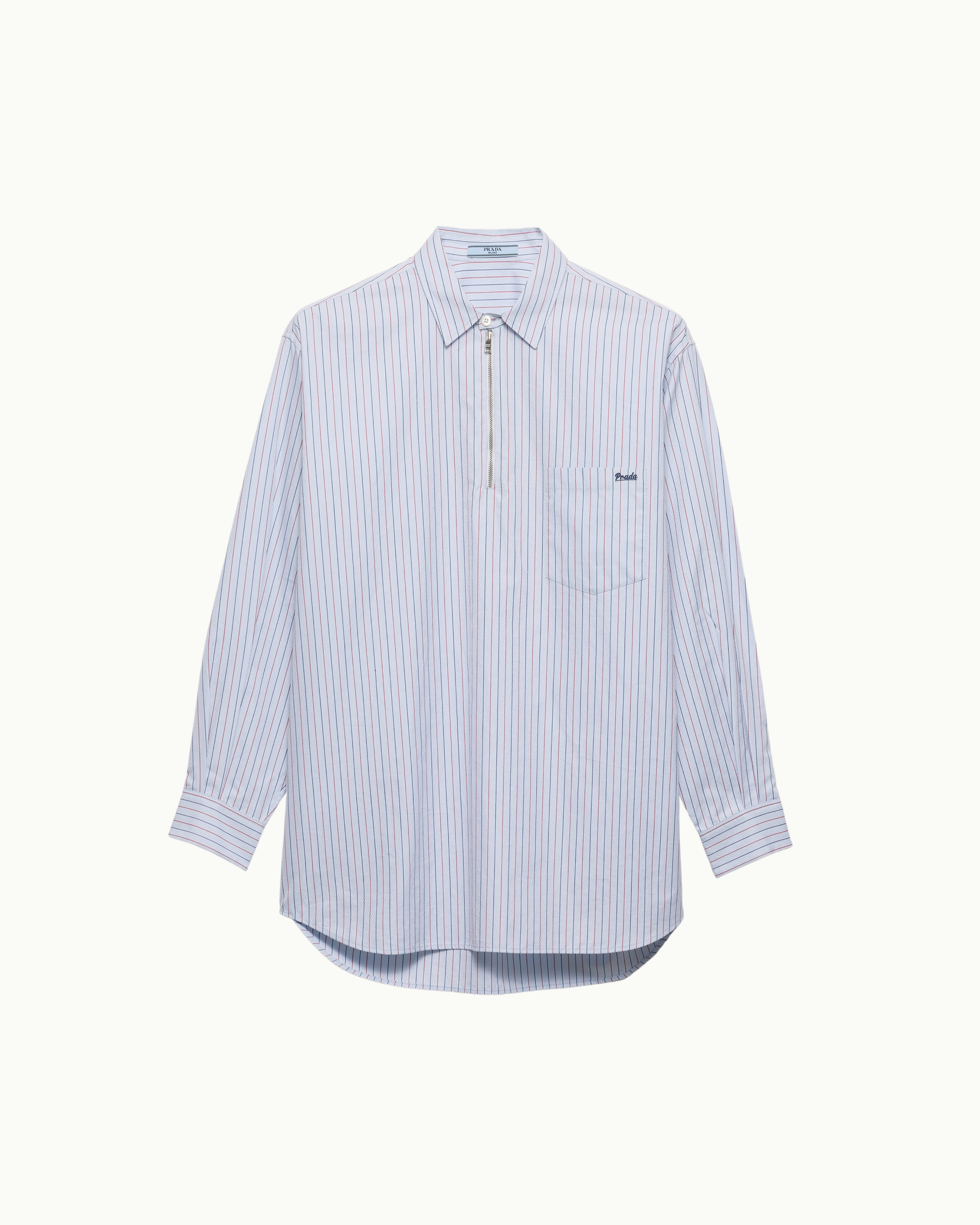 Striped Cotton Shirt with Half-Zipper