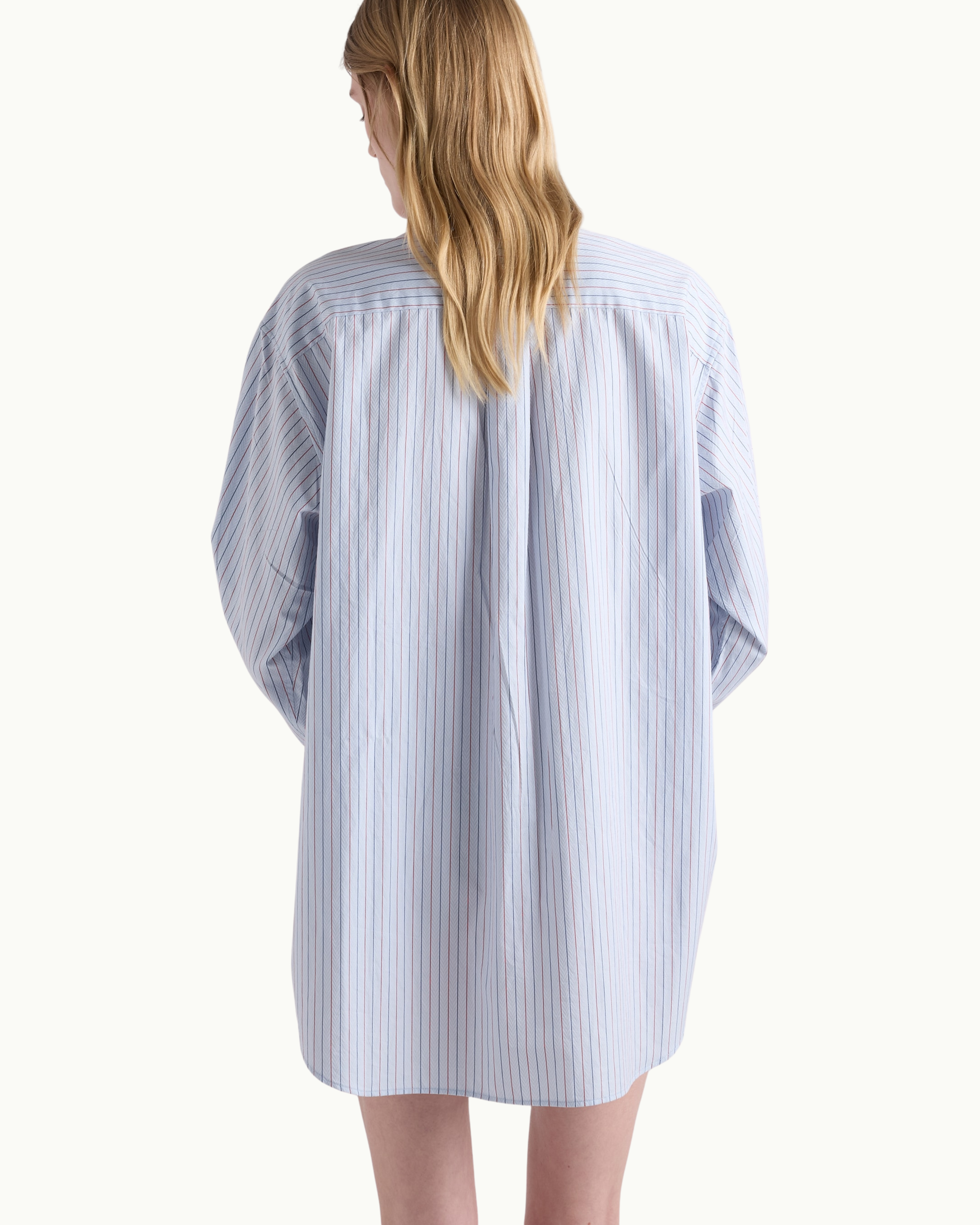 Striped Cotton Shirt with Half-Zipper