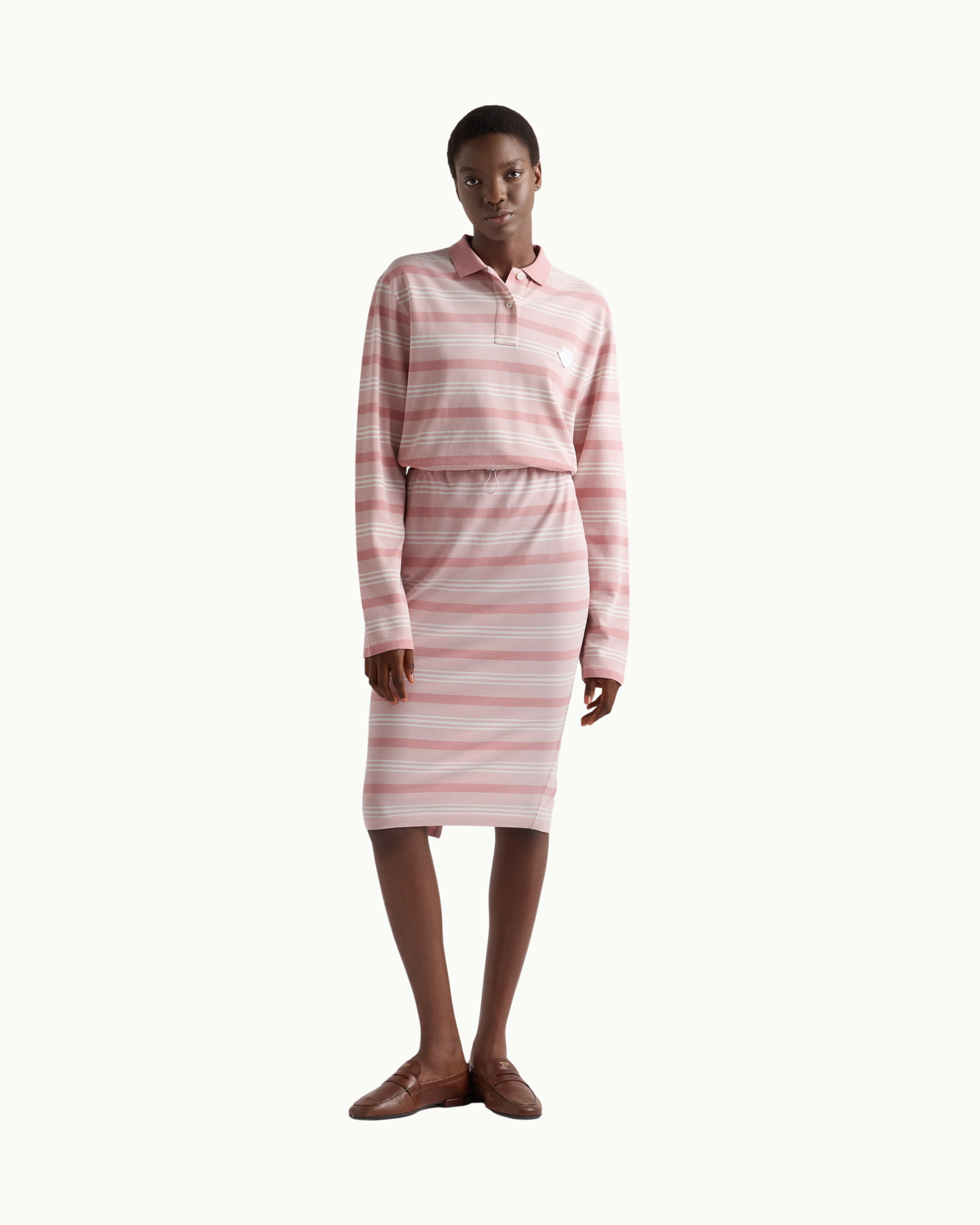 Long-Sleeved Striped Piqué Polo Shirt