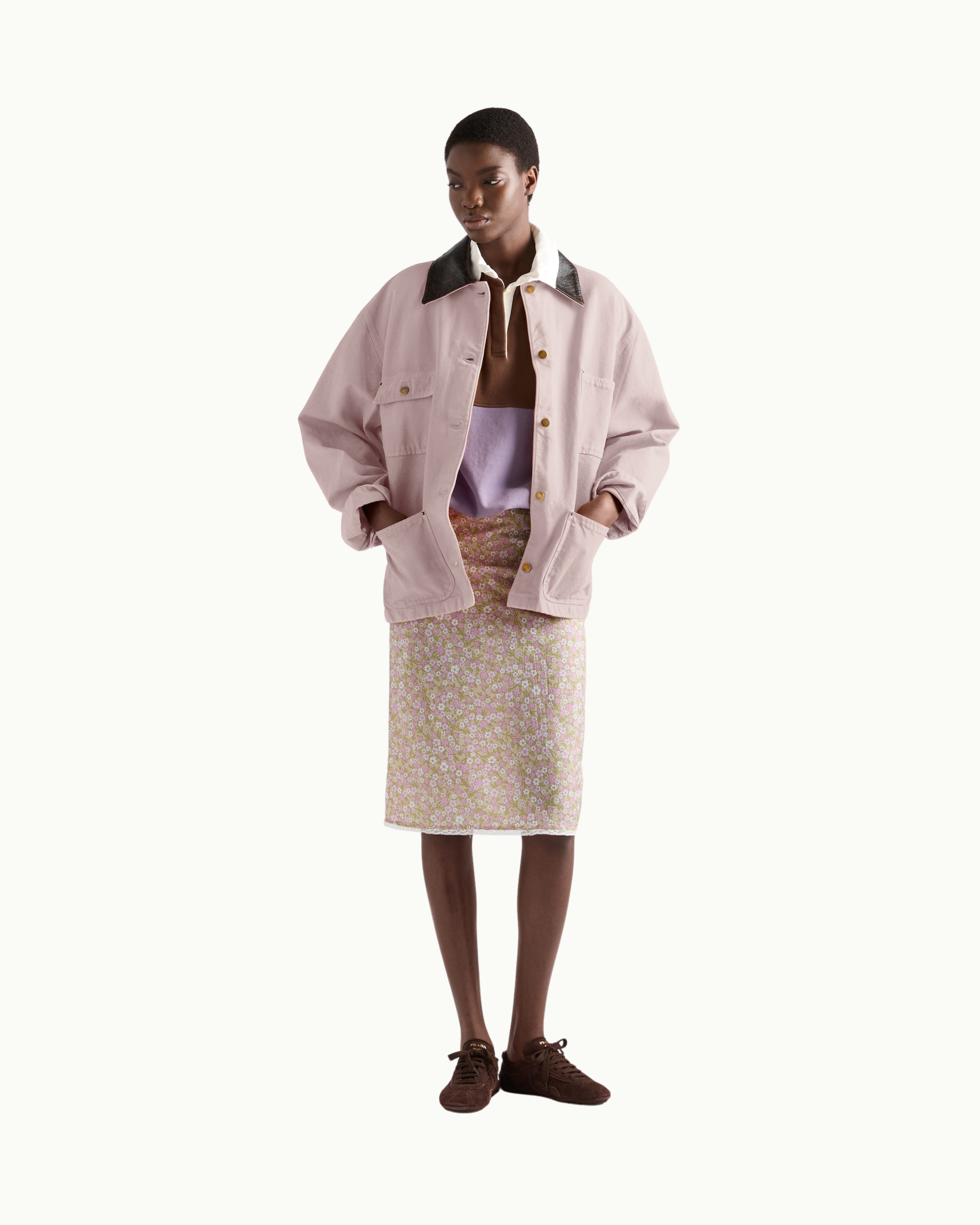 Floral Print Re-Nylon Midi-Skirt