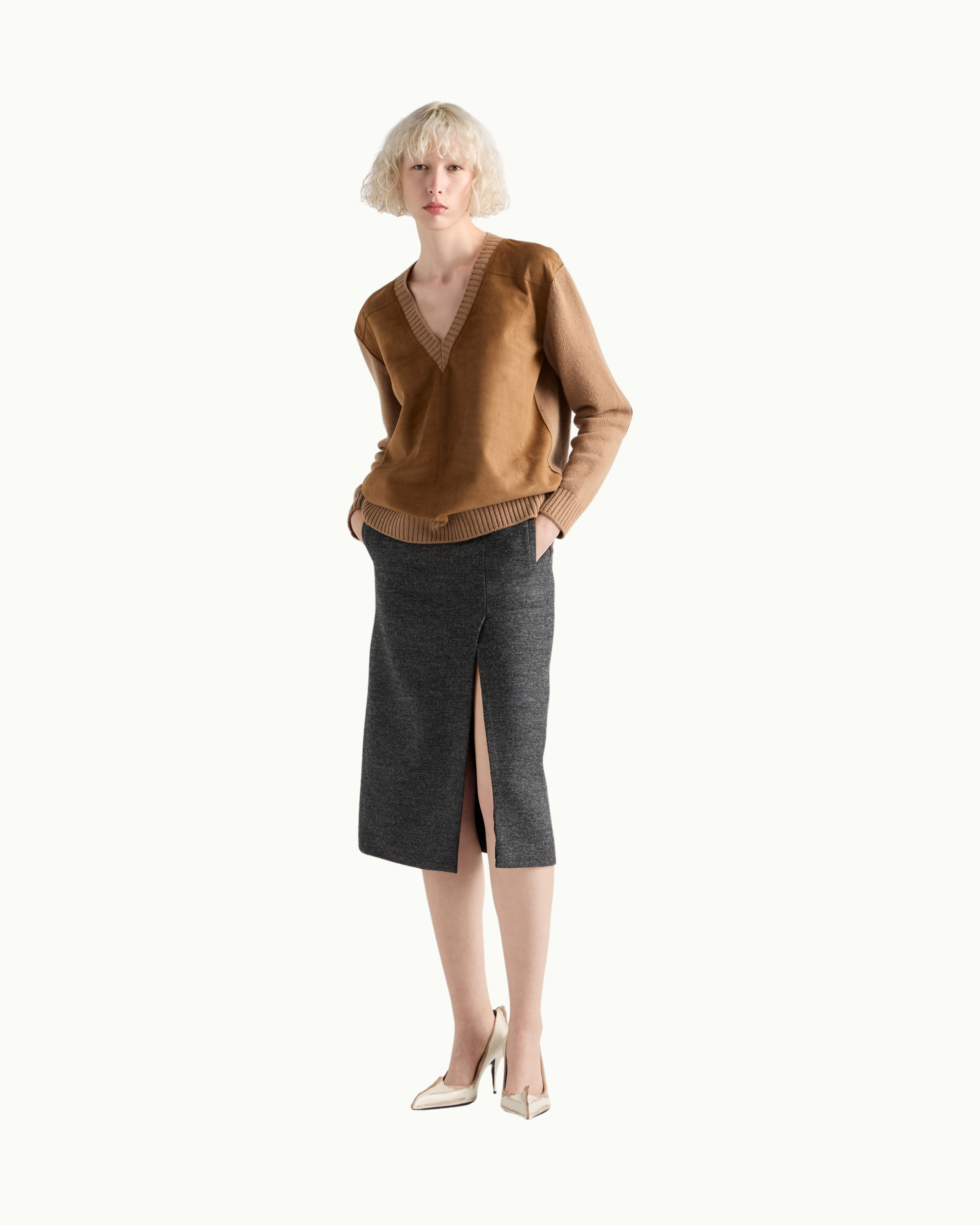 Cashmere, Wool and Suede Sweater