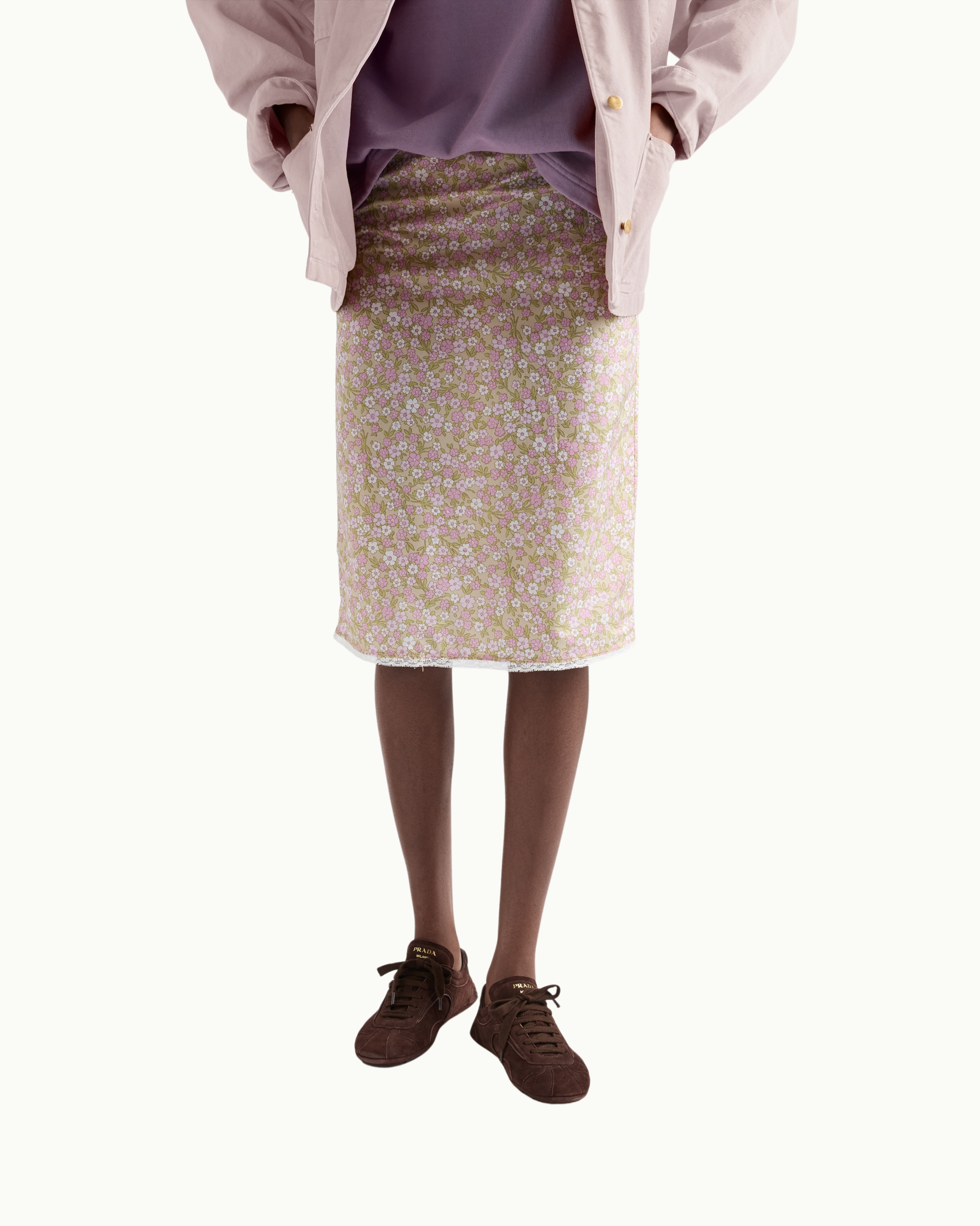 Floral Print Re-Nylon Midi-Skirt