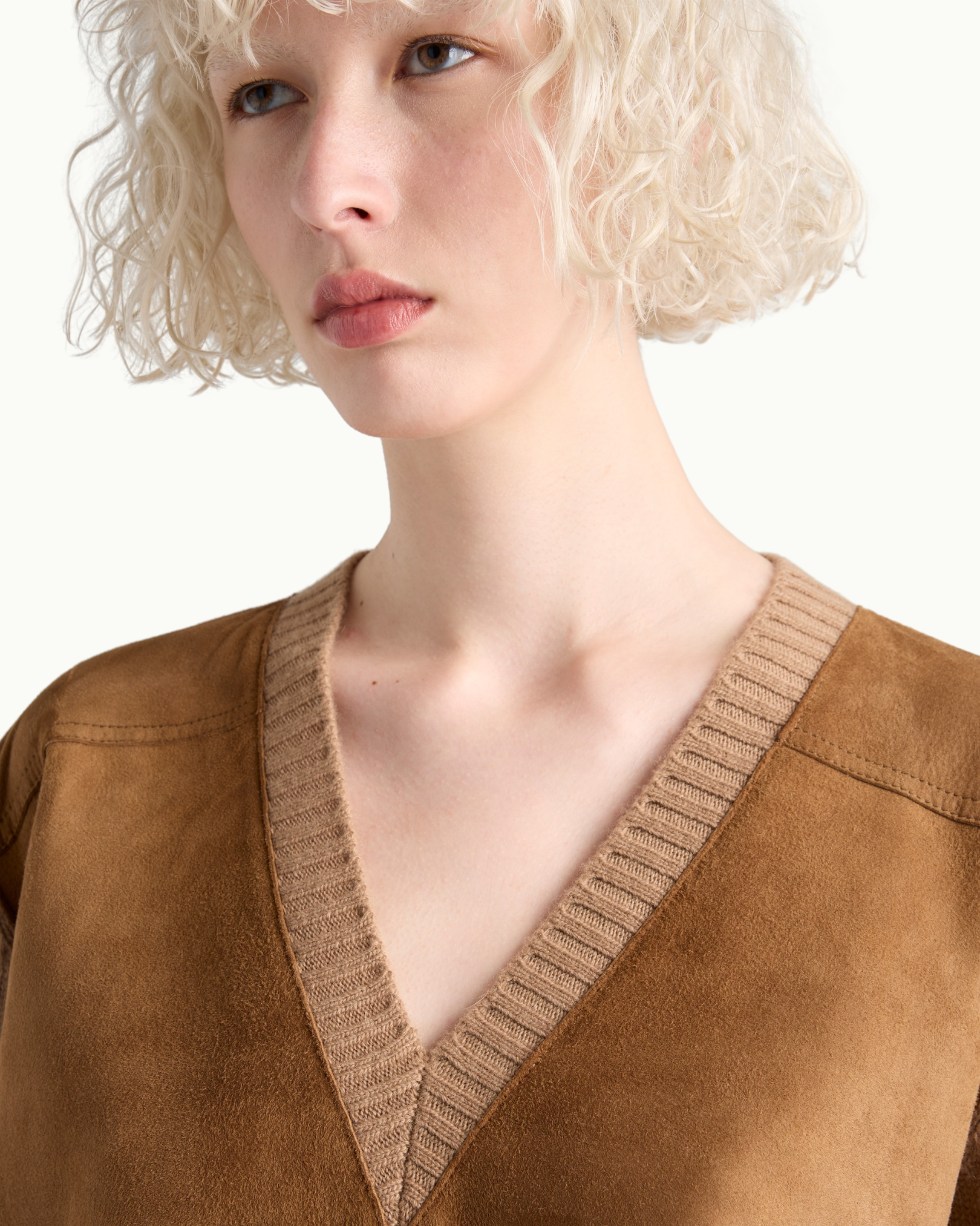 Cashmere, Wool and Suede Sweater