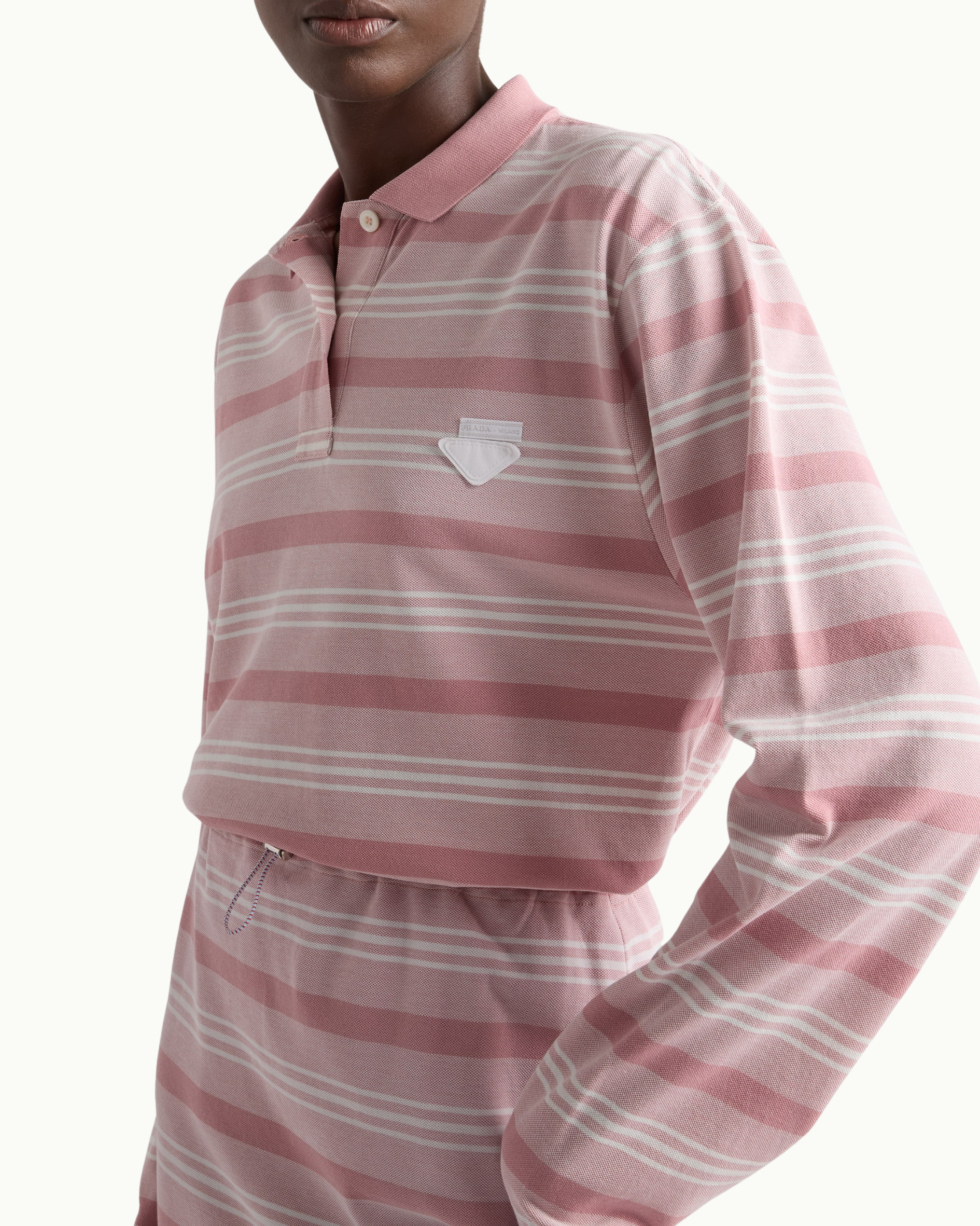 Long-Sleeved Striped Piqué Polo Shirt