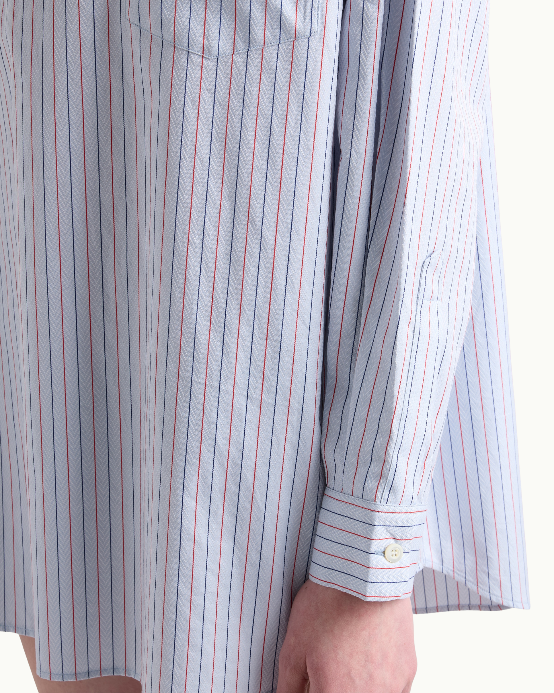 Striped Cotton Shirt with Half-Zipper